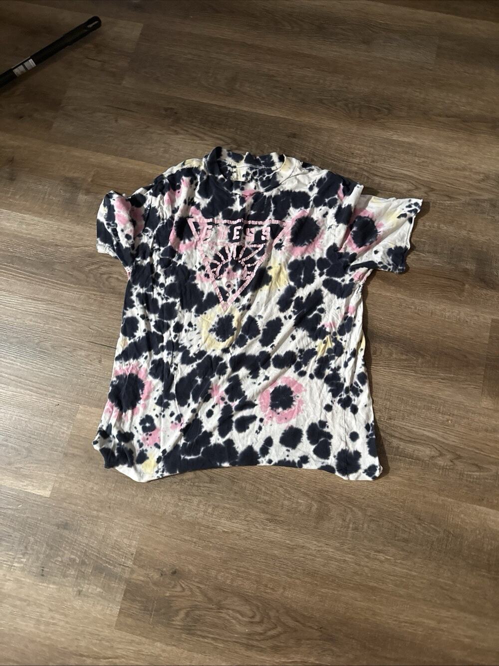 Guess Mens White BlackTie-Dye Short Sleeve Crew Neck Pullover T-Shirt Size M - Picture 1 of 8